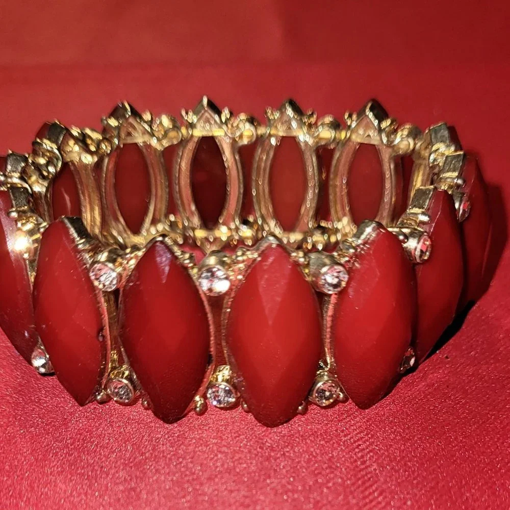 Red Stone and Diamond Stretch Bracelet - Picture 1 of 1
